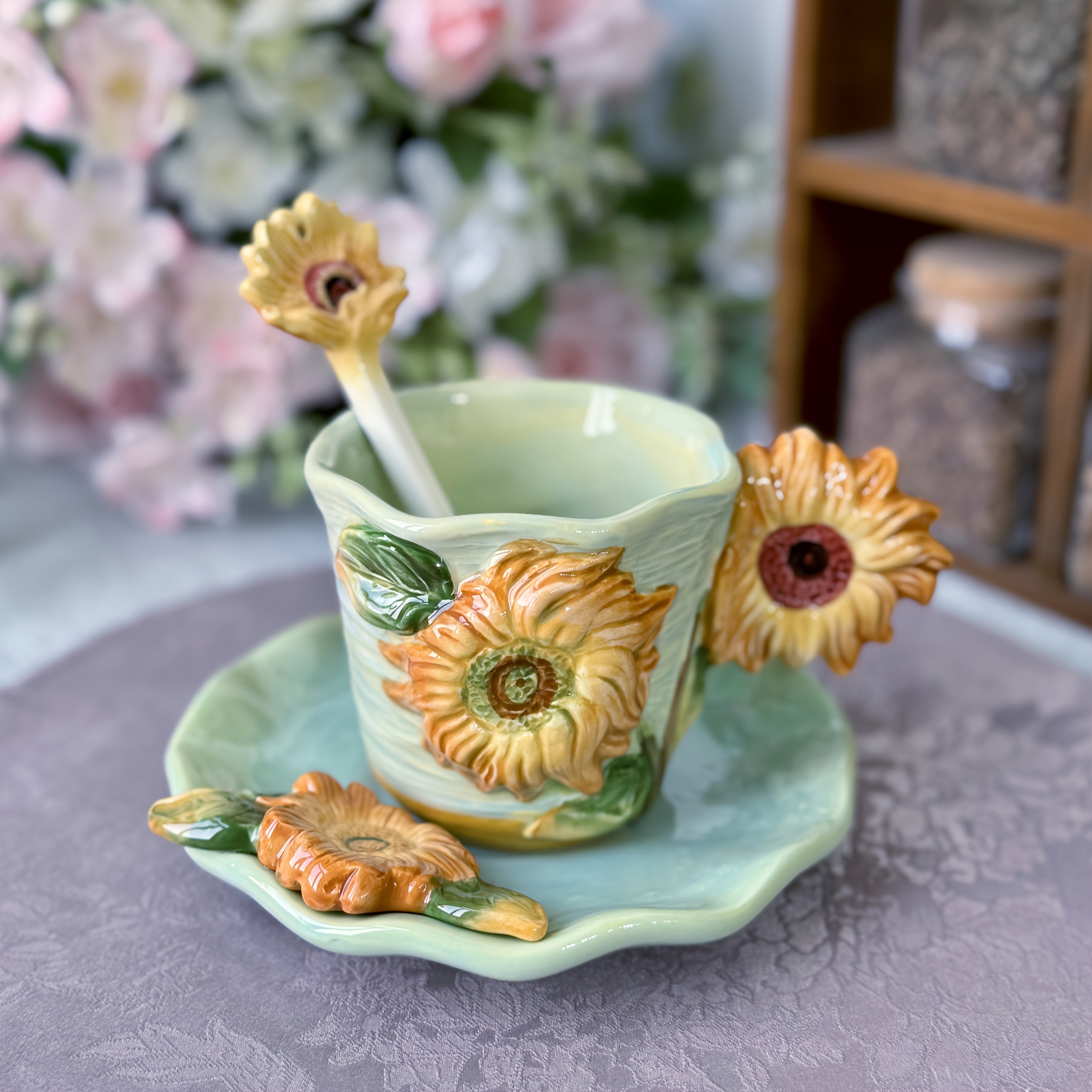 BowLift | ArtSip Ceramic Cup & Saucer Set – Hand-painted 3D Design inspired by Van Gogh
