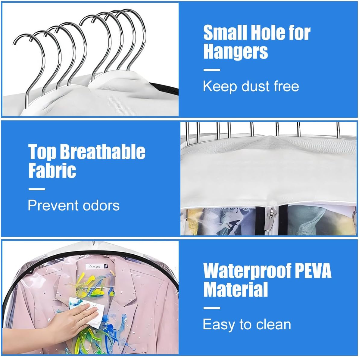 BowLift | Clear Gusseted Garment Covers – 3-Pack Storage Bags with Side Zipper (Buy 1, Take 1 FREE)