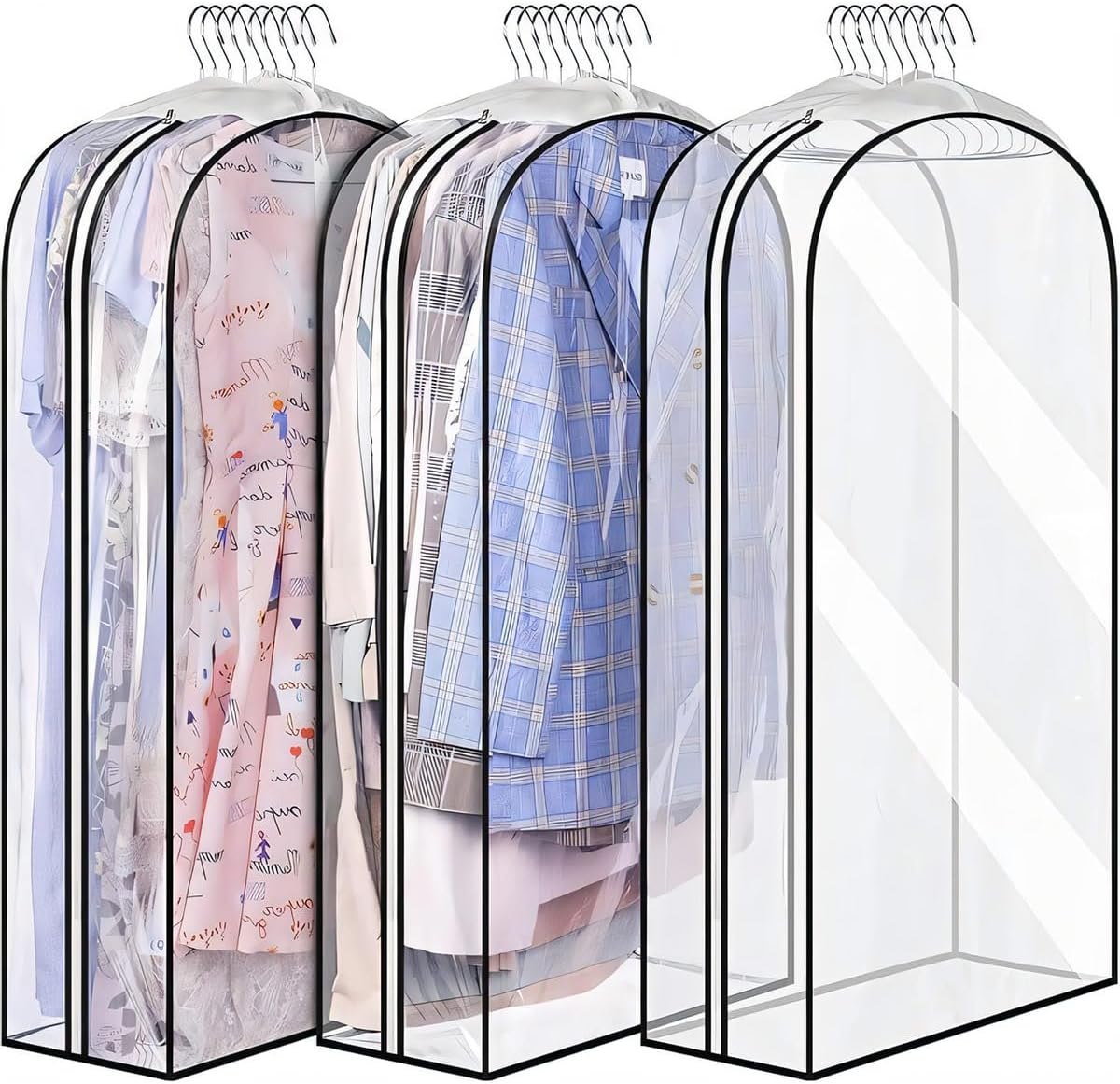 BowLift | Clear Gusseted Garment Covers – 3-Pack Storage Bags with Side Zipper (Buy 1, Take 1 FREE)