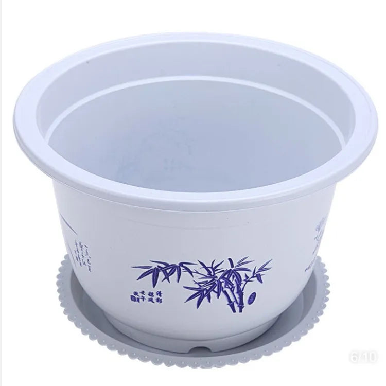 BowLift | Plastic flower pot with bamboo motif – Elegant planter for balcony and garden
