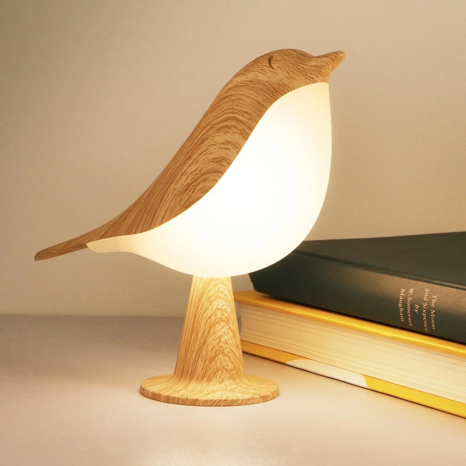 BowLift | Touch-Control Wooden Bird Night Light - Rechargeable LED Bedside Lamp