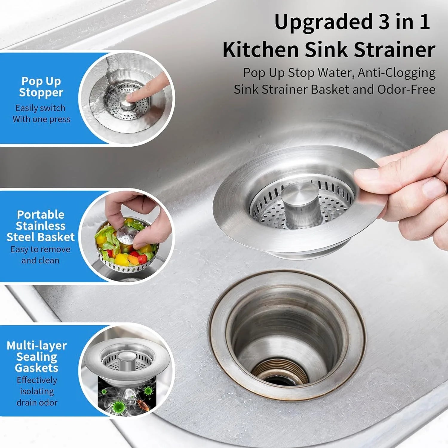 BowLift | Stainless Steel Pop-Up No-Odor Drain Filter