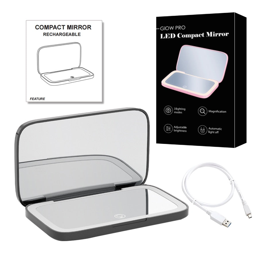 BowLift | Mini LED 10x Magnification Cosmetic Mirror with Various Light Settings, USB Rechargeable