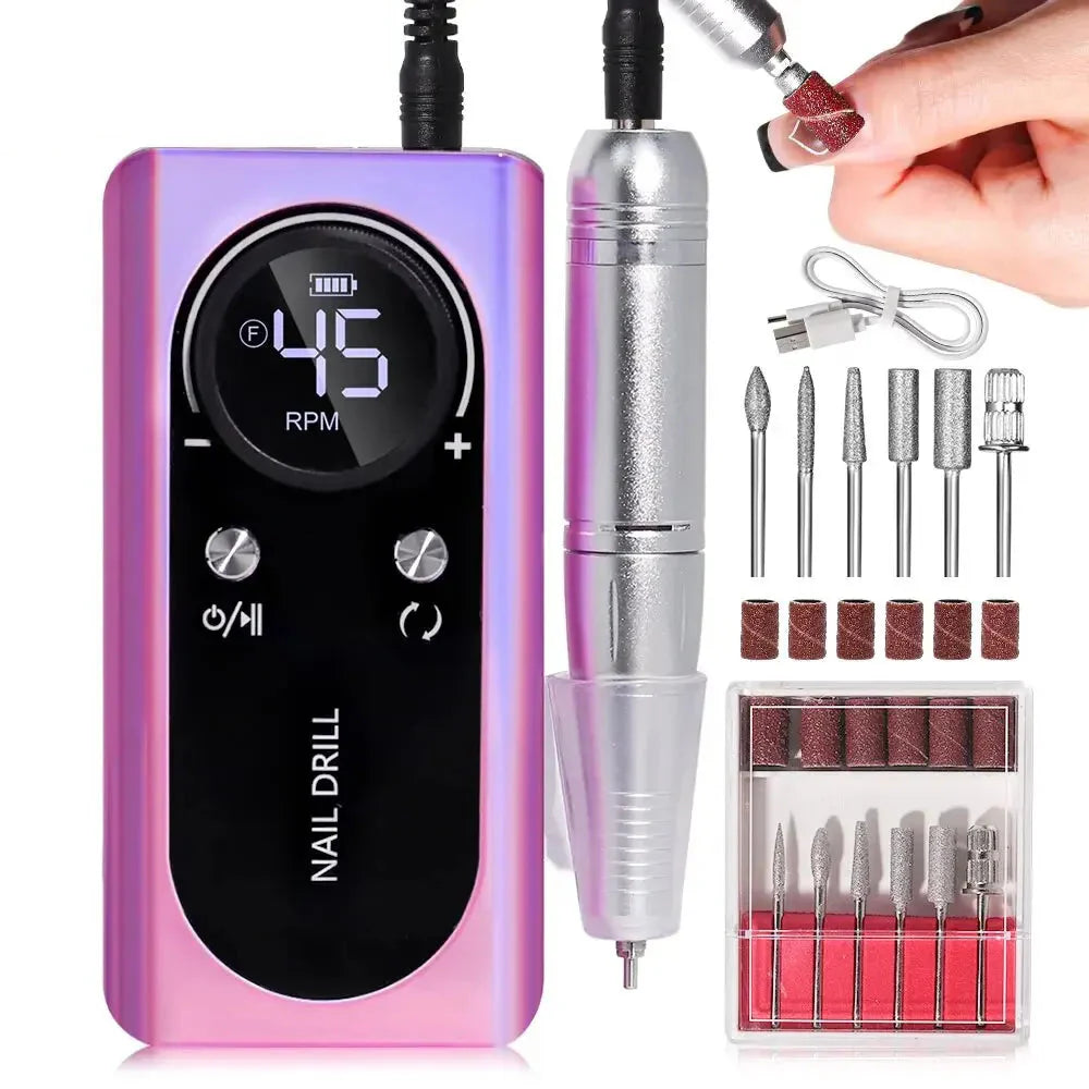 BowLift | ProNail 45000RPM Electric Nail File – Portable Rechargeable E-File for Manicure & Acrylic Nails | Low Noise