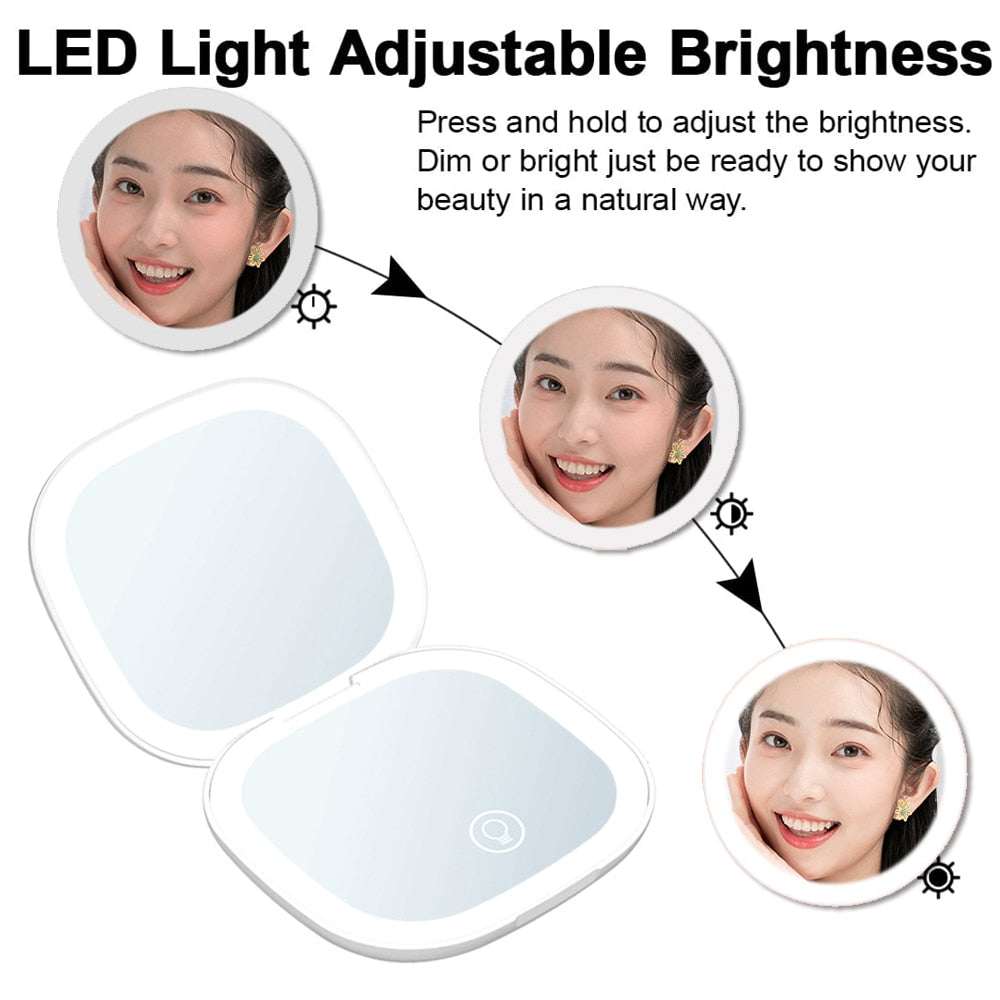 BowLift | Mini LED 10x Magnification Cosmetic Mirror with Various Light Settings, USB Rechargeable
