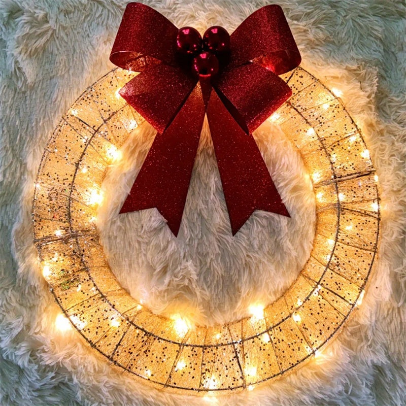 BowLift | Illuminated Christmas Wreath Luxury Gold-Green 50cm – Handmade Door Wreath with LED