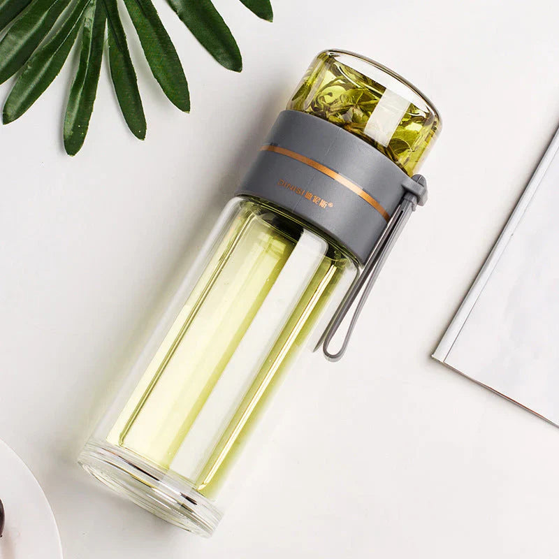 BowLift | Double-walled glass bottle with tea strainer and infuser