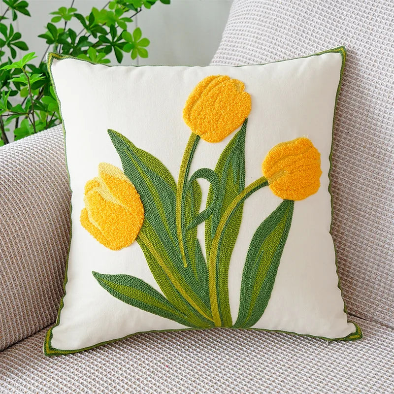BowLift | Floral Embroidered Tulip & Orchid Cushion Cover