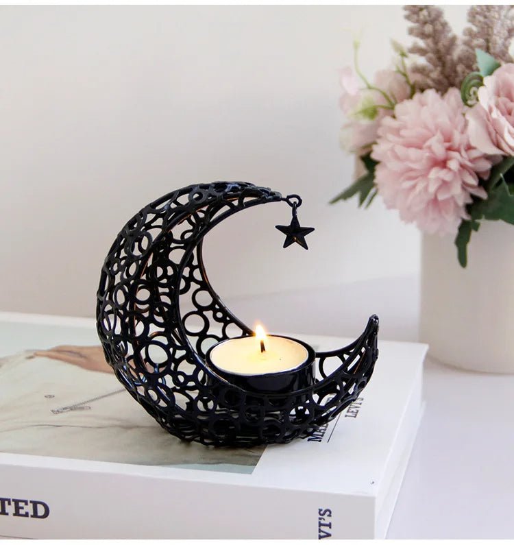 BowLift | Elegant Black or Gold Crescent Moon Candle Holders – Romantic Tealight Décor for Weddings, Christmas, and Special Occasions