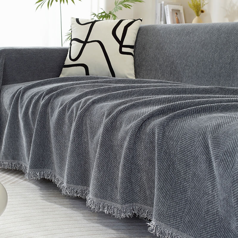BowLift | Chenille Sofa Cover Herringbone Tassel Design