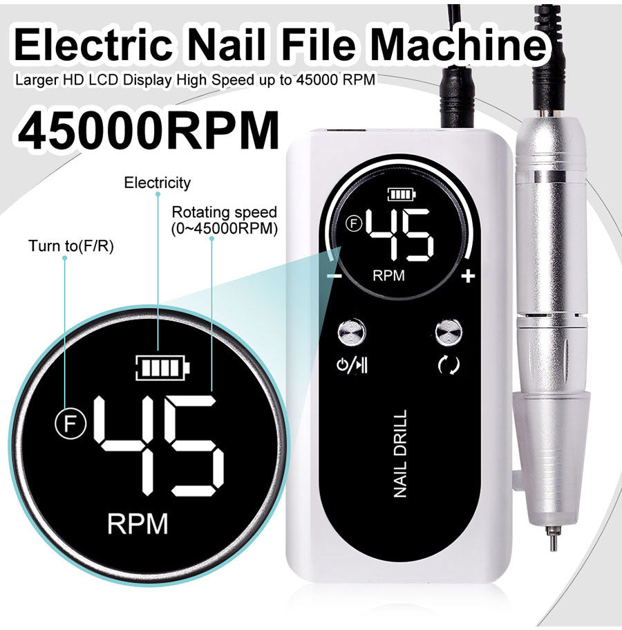 BowLift | ProNail 45000RPM Electric Nail File – Portable Rechargeable E-File for Manicure & Acrylic Nails | Low Noise
