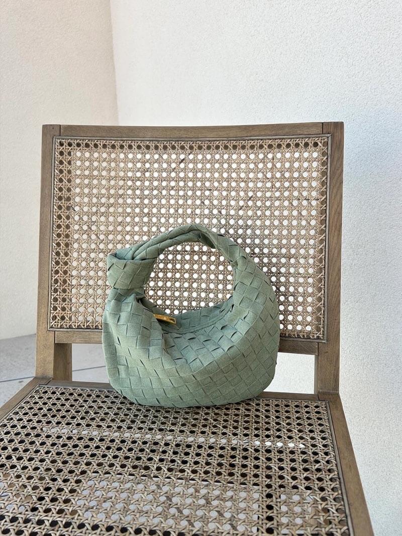 BowLift | Elsa – Stylish Mini Suede Bag with Woven Knot Design & Gold Accents