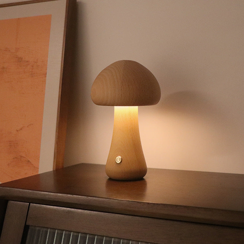 BowLift | LumoNight Wooden Mushroom Night Light – LED Bedside Lamp with Touch Control