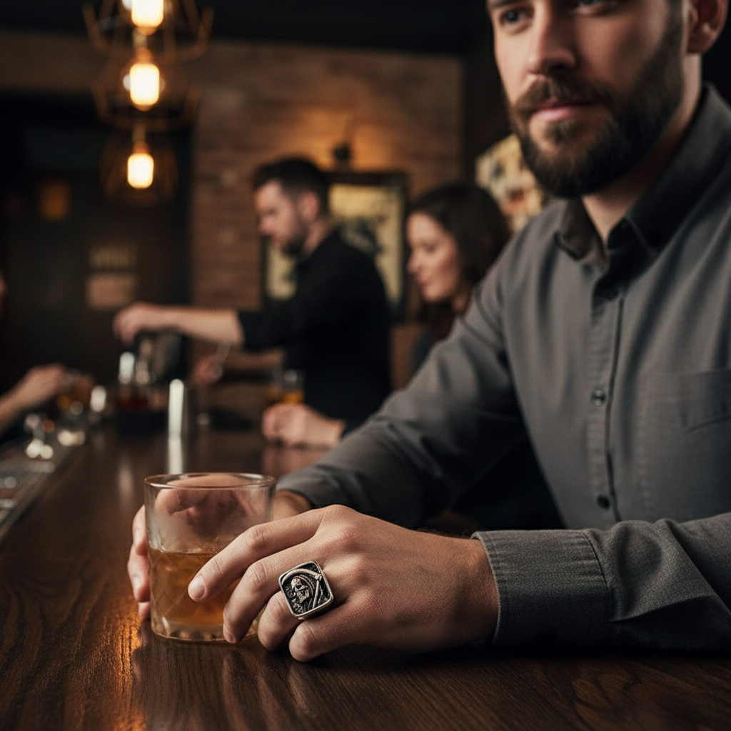 BowLift | Grim Reaper Skull Ring for Men, Stainless Steel Punk Biker Jewelry
