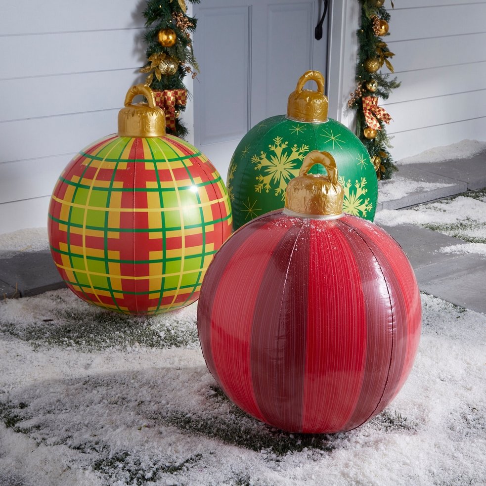 BowLift | Giant Inflatable Christmas Ornament, 24 Inch Christmas Ball Outdoor Holiday Yard Lawn Porch Decor