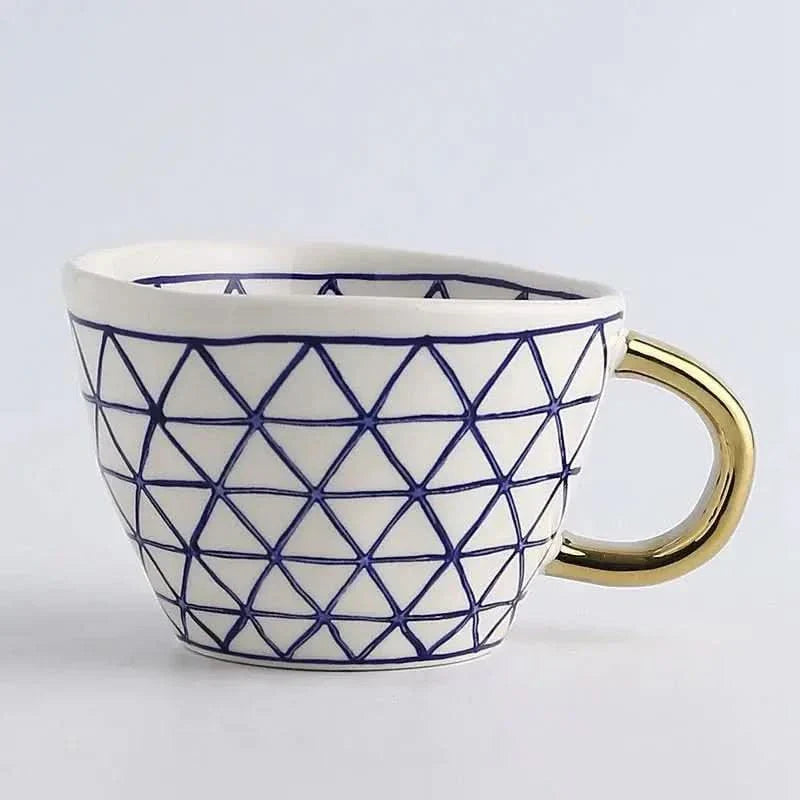 BowLift | Hand‑Painted Ceramic Mug with Gold Handle