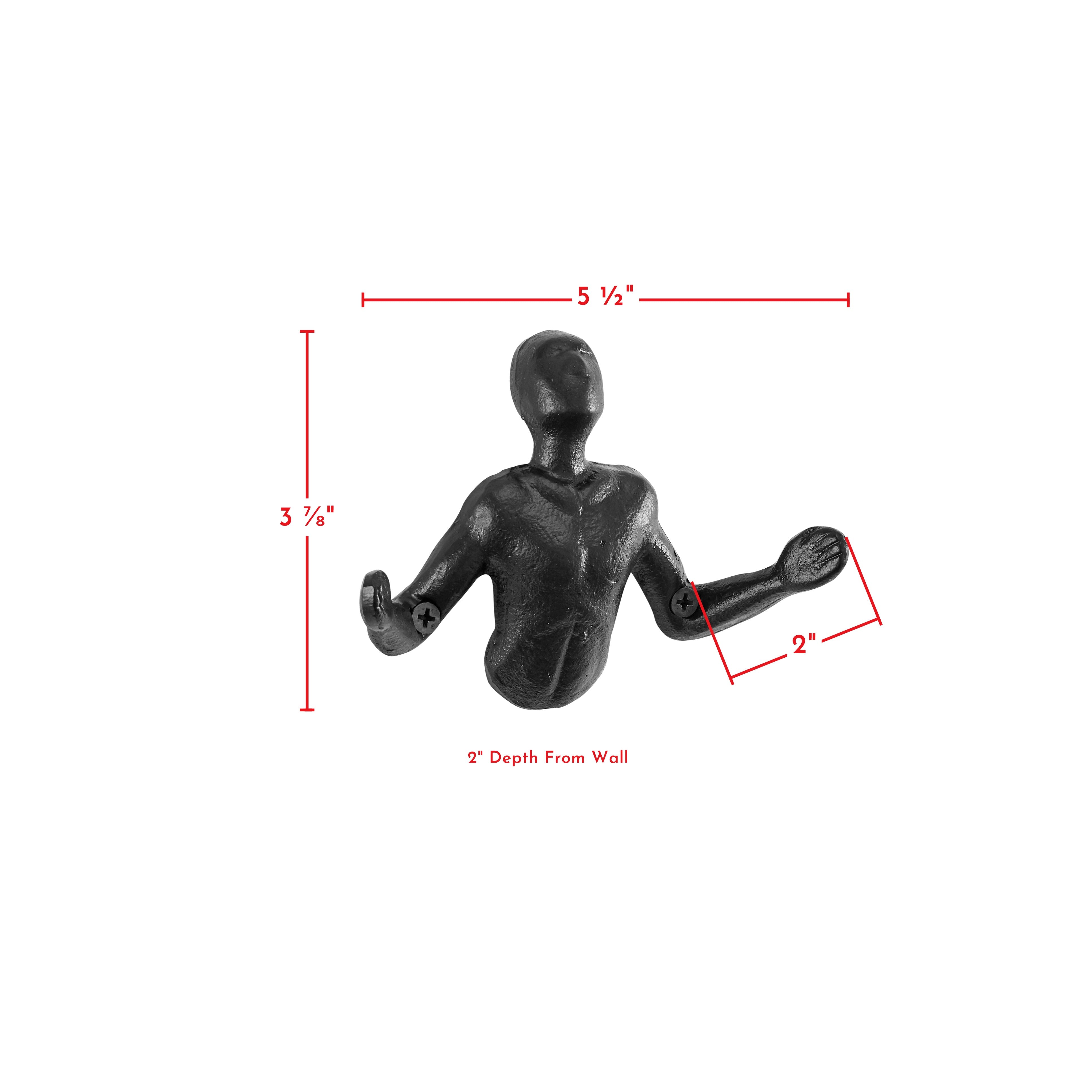 BowLift | Protruding "Palms Up" Cast Iron Decorative Black Wall Mount Hooks (Set of 2)
