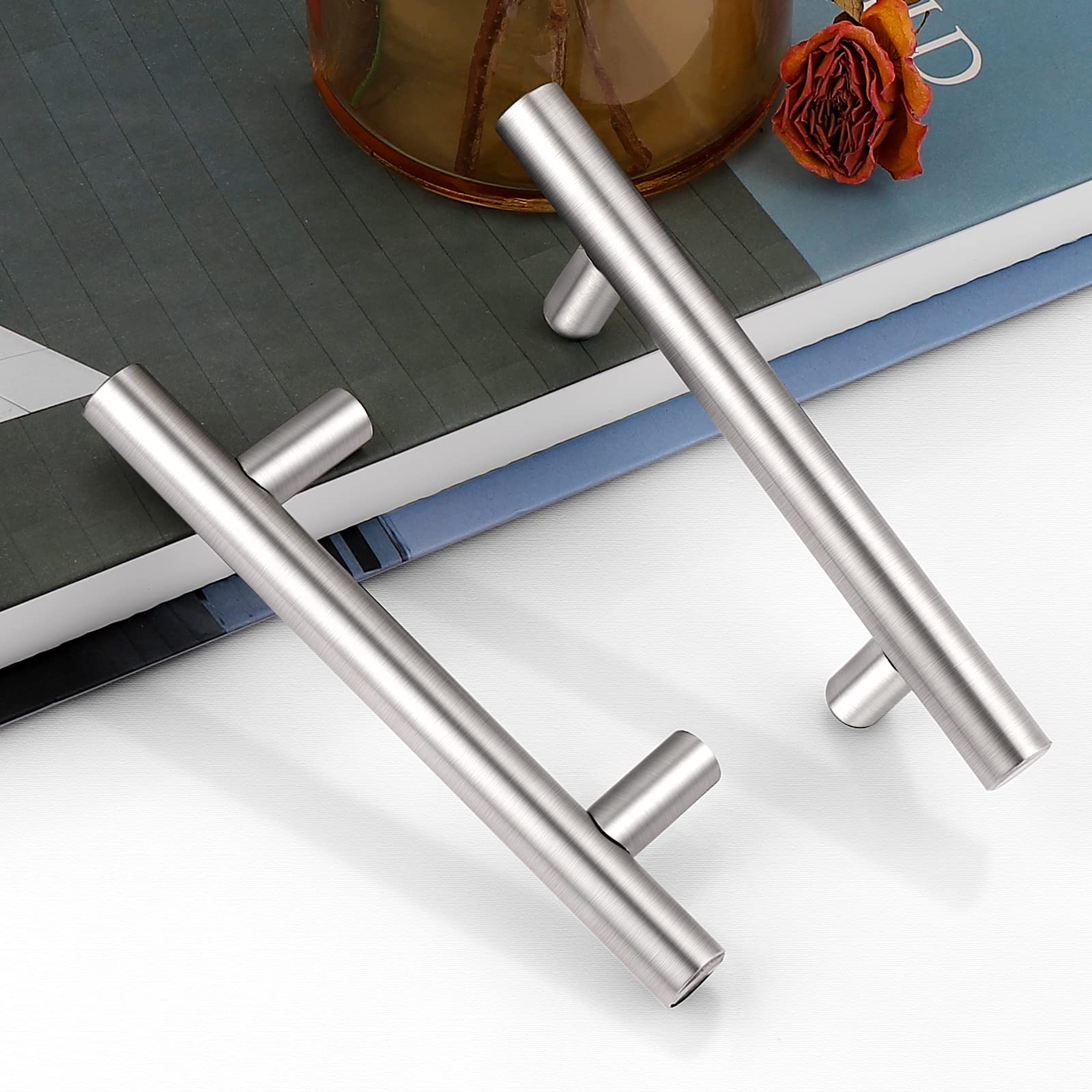 BowLift | Brushed Nickel Modern Stainless Steel Drawer Hardware T-Bar Handles