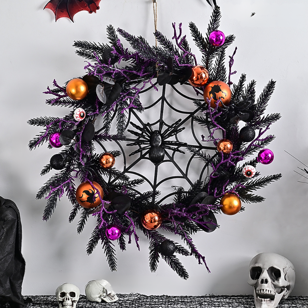 BowLift | Halloween Gothic Floral Spiderweb Wreath | Spooky Door Decor