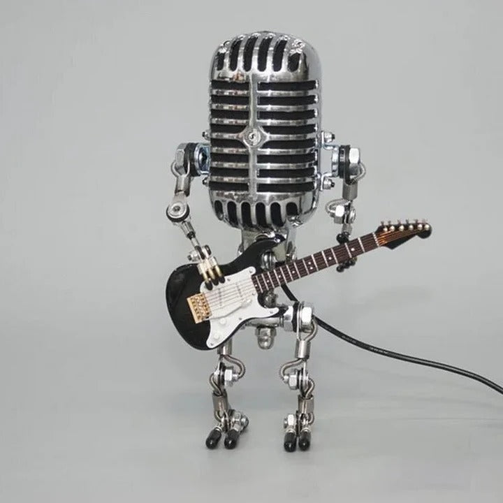 BowLift | Industrial Style Robot Lamp with Guitar and Vintage Microphone Design