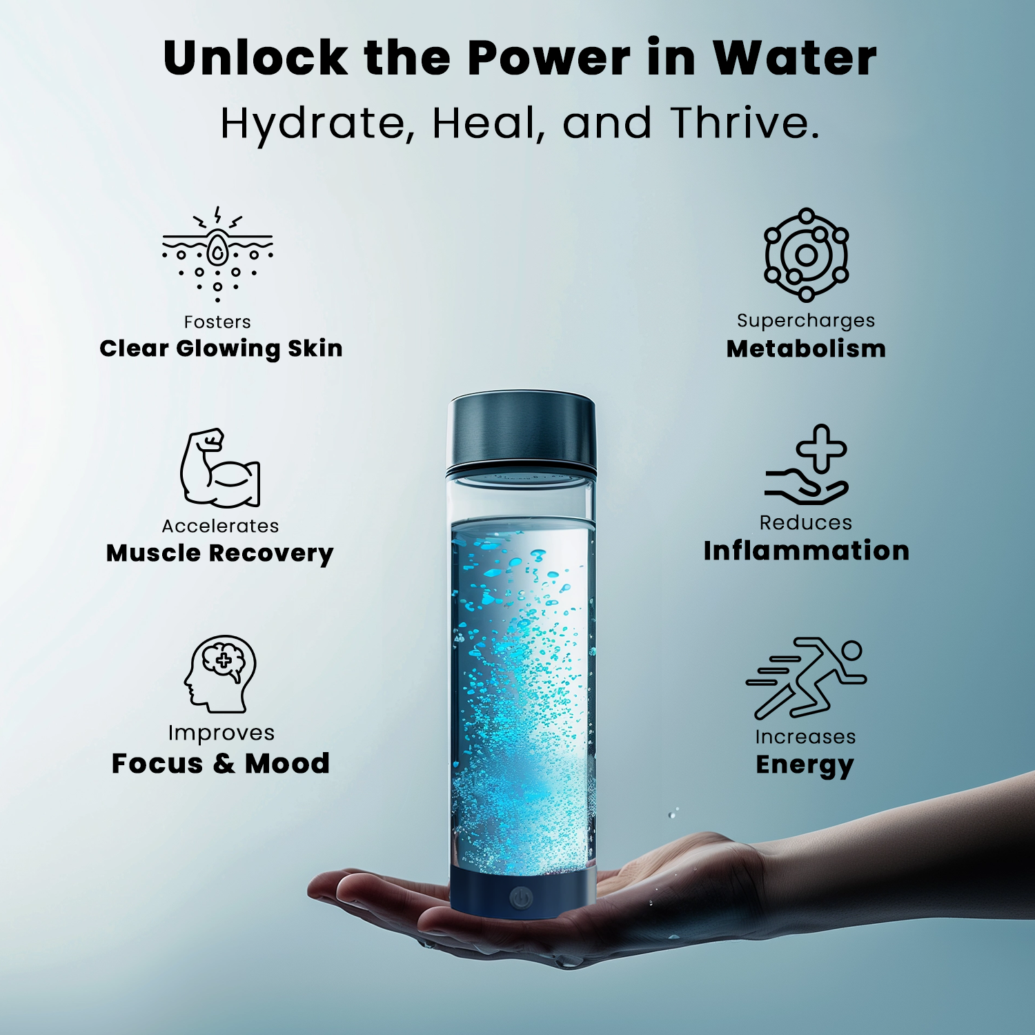 BowLift | Hydrogen Water Bottle | USB Rechargeable, Anti-Inflammatory & Perfect for Daily Hydration and Wellness