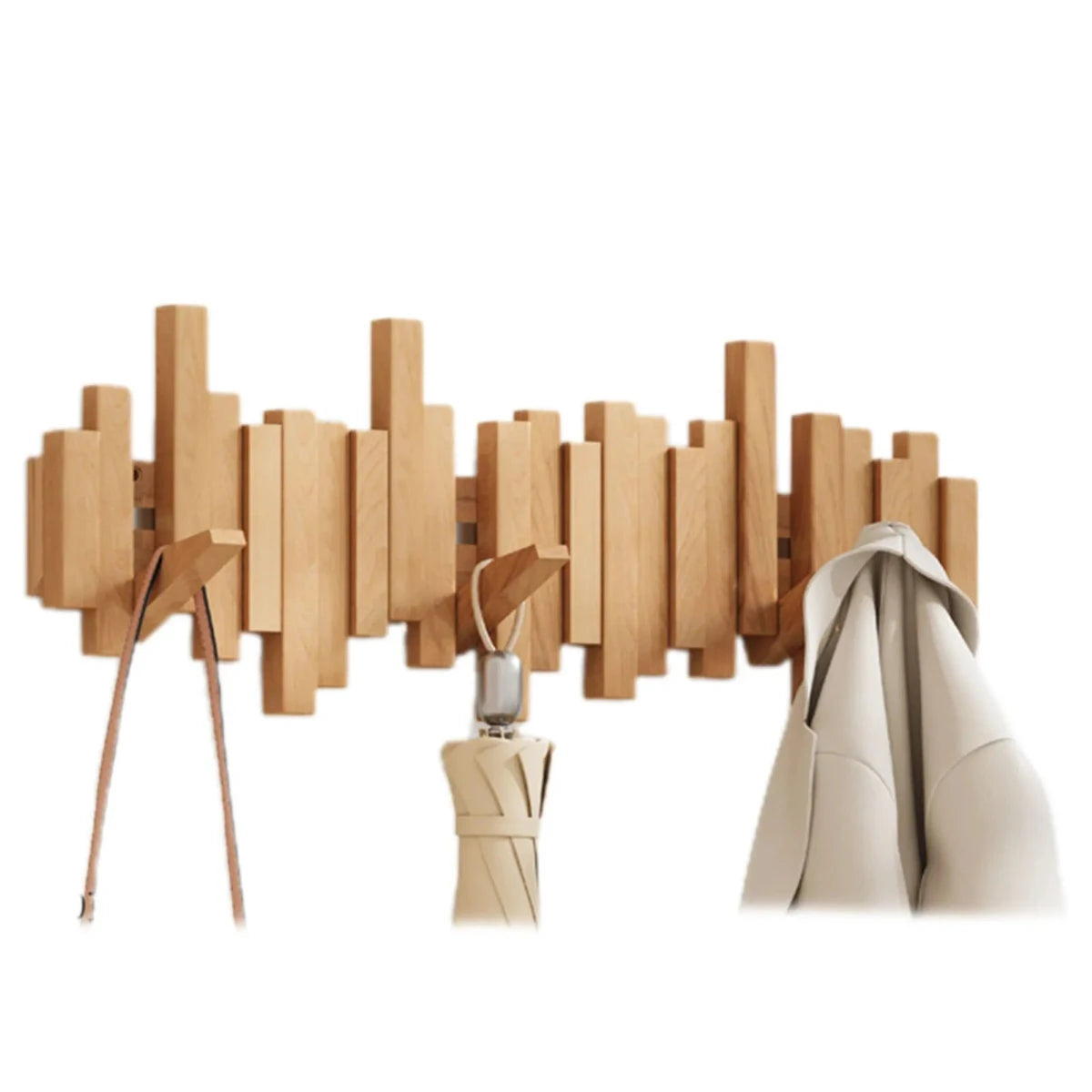 BowLift | Piano Wall-Mounted Coat Rack – Walnut or Beech Wood Hook Rail for Jackets, Bags & Hats