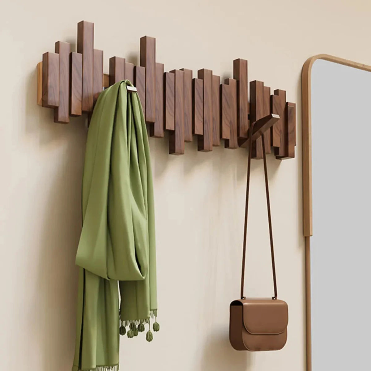 BowLift | Piano Wall-Mounted Coat Rack – Walnut or Beech Wood Hook Rail for Jackets, Bags & Hats