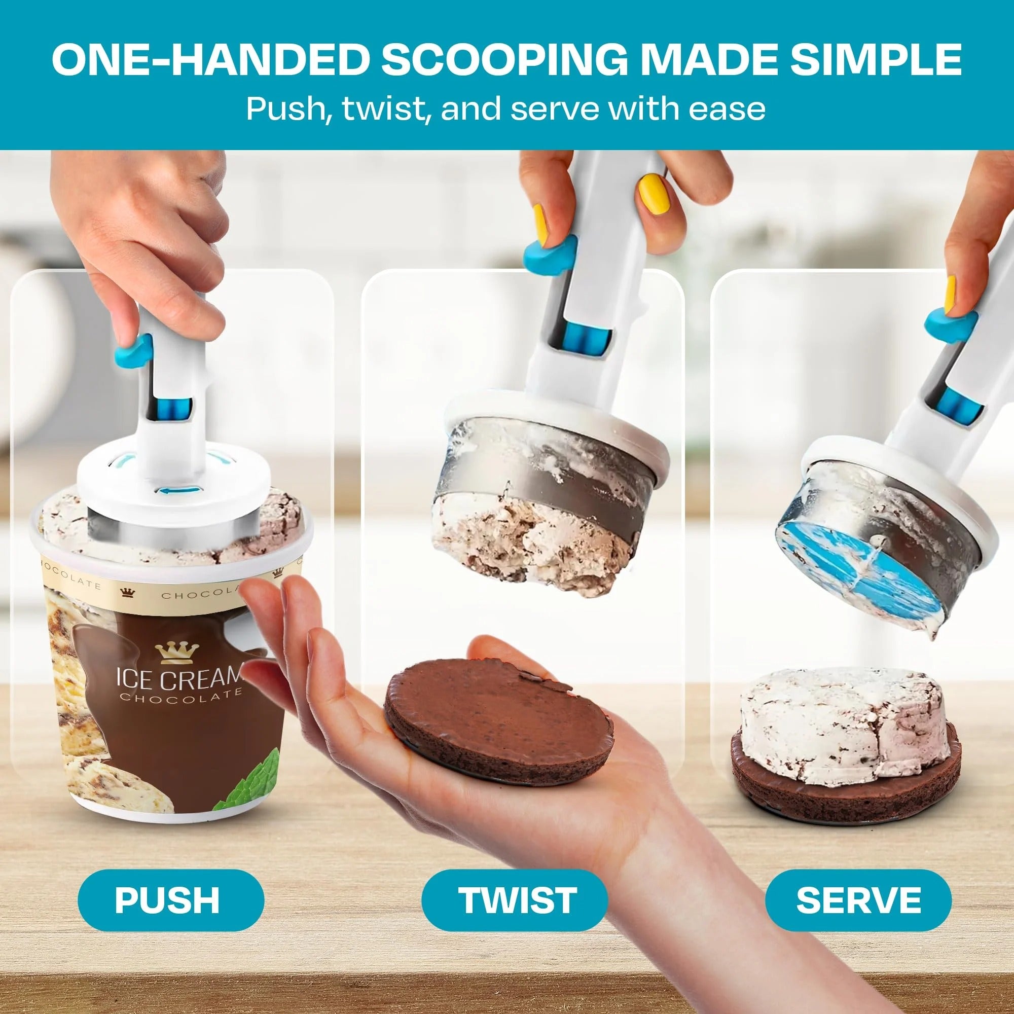 BowLift | Ice Cream Sandwich Scoop | ½-Cup Serving Size | One-Handed Non-Stick Design | Dishwasher Safe