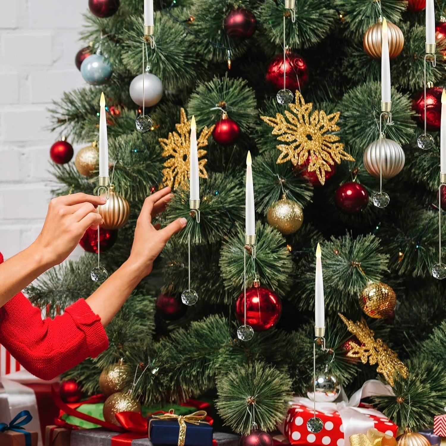 BowLift | LED Christmas tree candles with crystal ball – Realistic flame effect