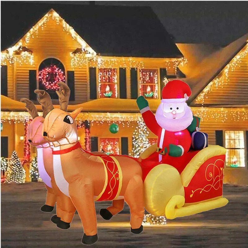 BowLift | Inflatable Santa Claus Christmas Decor - Inflatable Santa on Sleigh with Reindeer Holiday Decoration