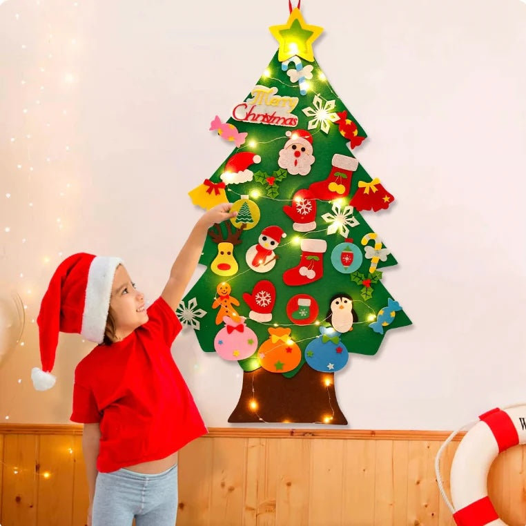 BowLift | Christmas Wall Tree with Lights and Felt Ornaments
