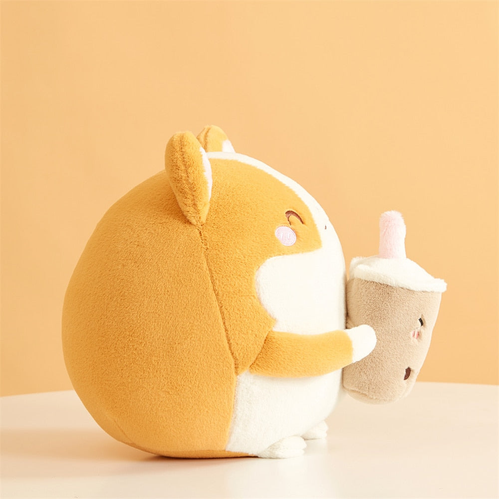 BowLift | Fluffy Round Chubby Corgi Bubble Tea Plushie