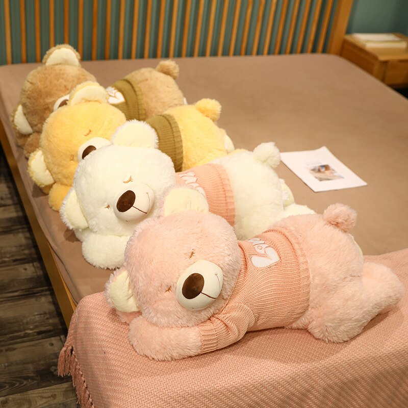 BowLift | Fluffy Sleeping Brown White Dog Bear Plushie