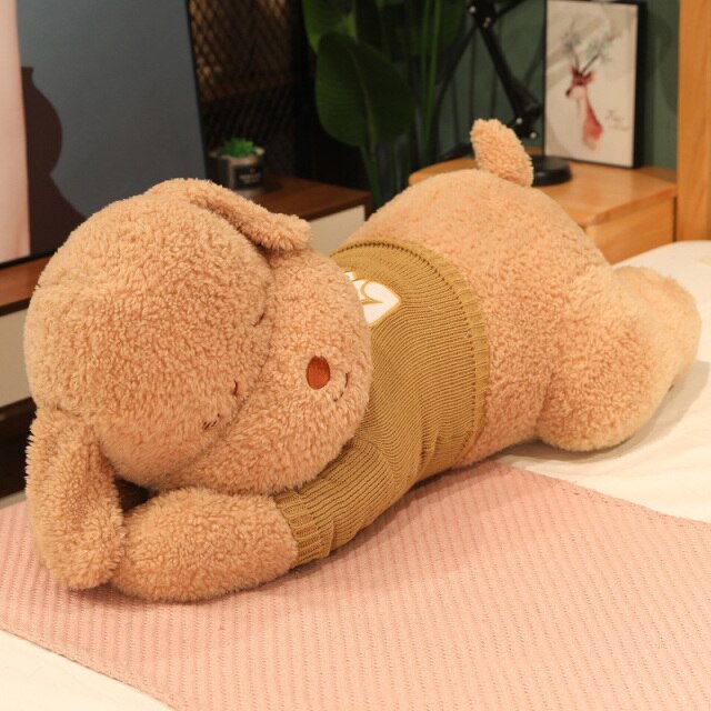 BowLift | Fluffy Sleeping Brown White Dog Bear Plushie