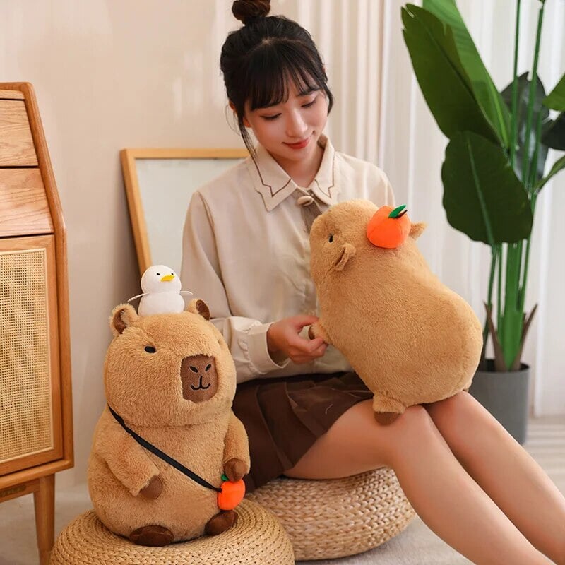 BowLift | Fluffy Sleepy Capybara with Orange Plushie