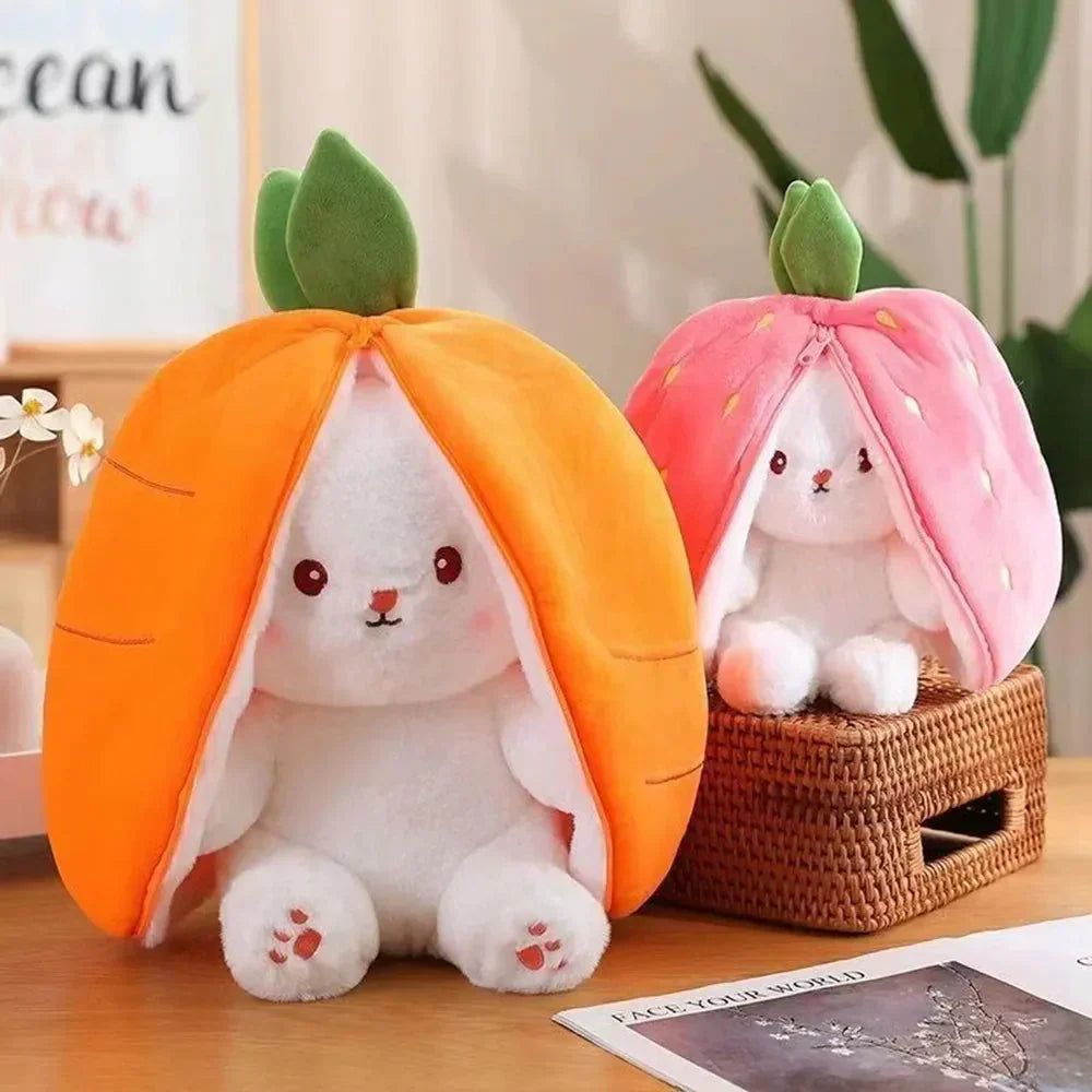 BowLift | Fluffy Strawberry Carrot Bunny Zip Up Plushie
