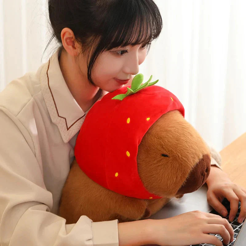 BowLift | Kawaii Capybara with Strawberry Hat Plushie