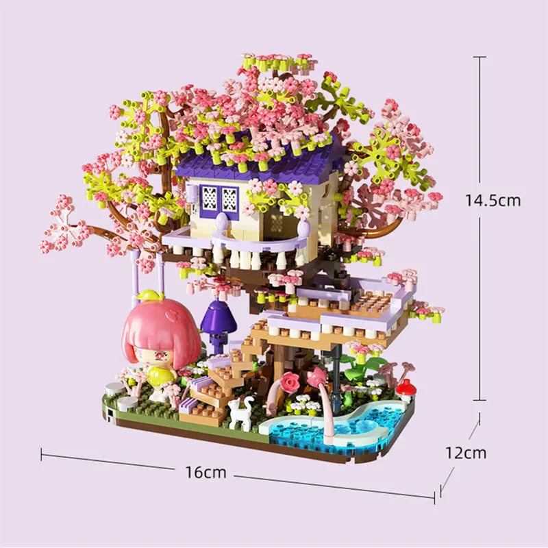 BowLift | Kawaii Sakura Cherry Blossom Purple Tree House Nano Building Set