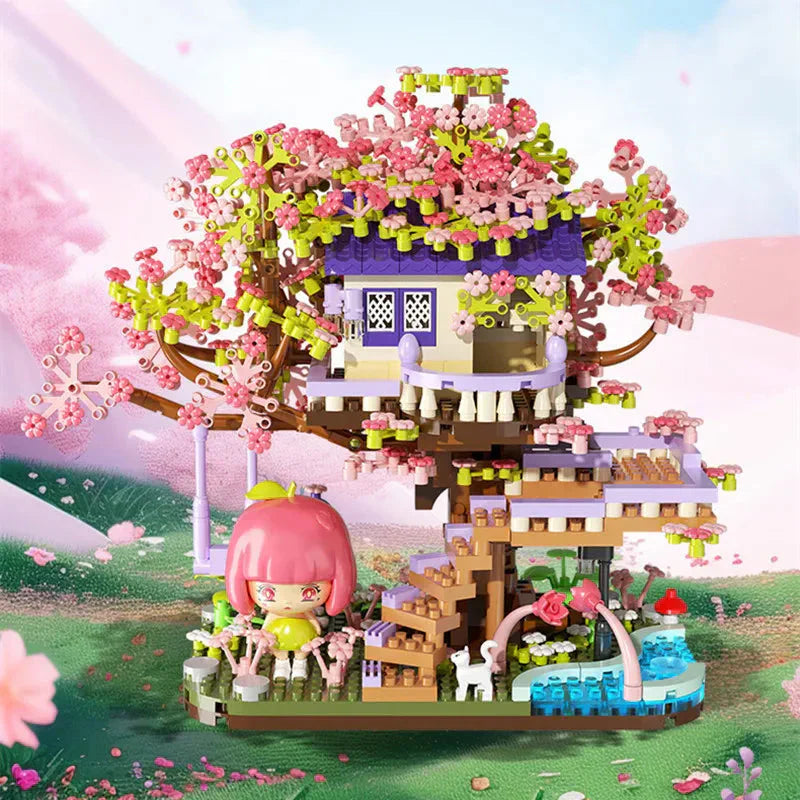 BowLift | Kawaii Sakura Cherry Blossom Purple Tree House Nano Building Set