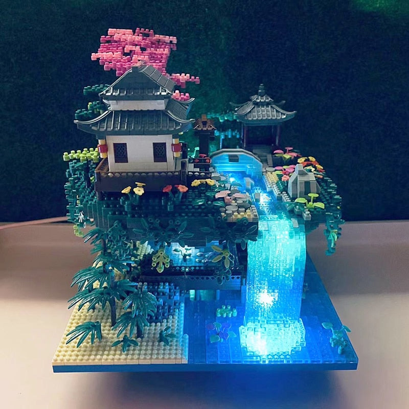 BowLift | Waterfall Japanese House Sakura Tree Floating Island Nano Building Blocks | Limited Stock