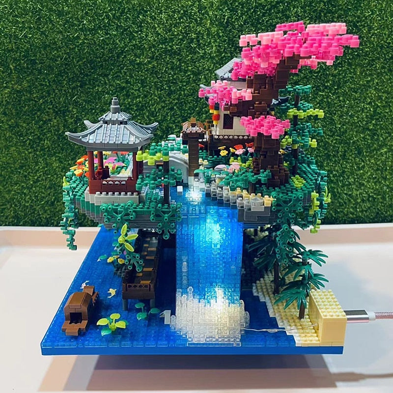 BowLift | Waterfall Japanese House Sakura Tree Floating Island Nano Building Blocks | Limited Stock