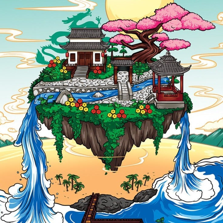 BowLift | Waterfall Japanese House Sakura Tree Floating Island Nano Building Blocks | Limited Stock