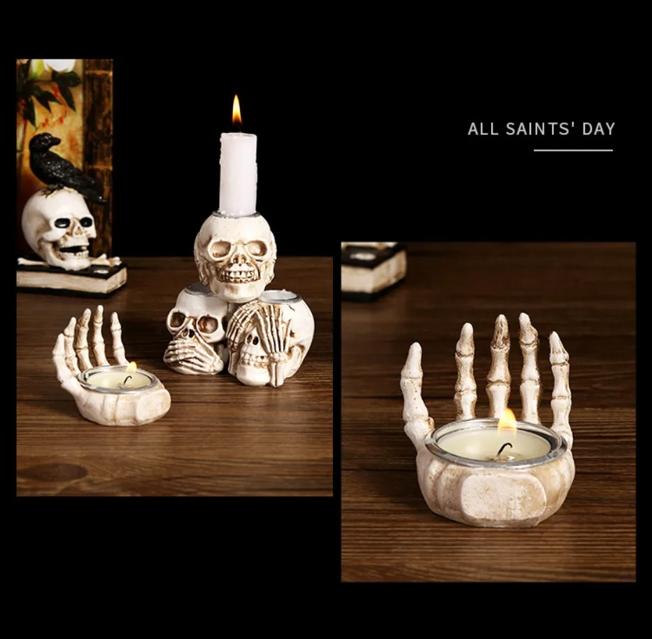 BowLift | GothicGlow 3pc Halloween Skull Candle Holder Set