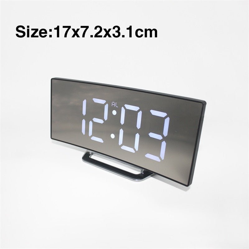 BowLift | LED Digital Alarm Clock – Curved Mirror Display, Table Clock with Snooze Function, Electronic Table Display, Bedroom and Living Room Decor