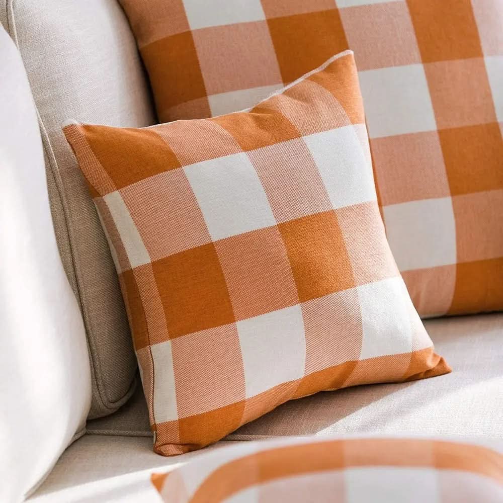 BowLift | Checked Plaid Pillowcase 45x45 cm Cotton Blend Cushion Cover