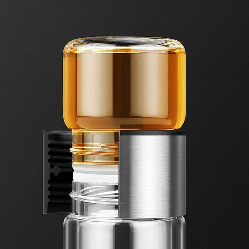 BowLift | Thermos Bottle with Tea Filter – Glass & Wood – Double-Walled – 500 ml – ClearTherm