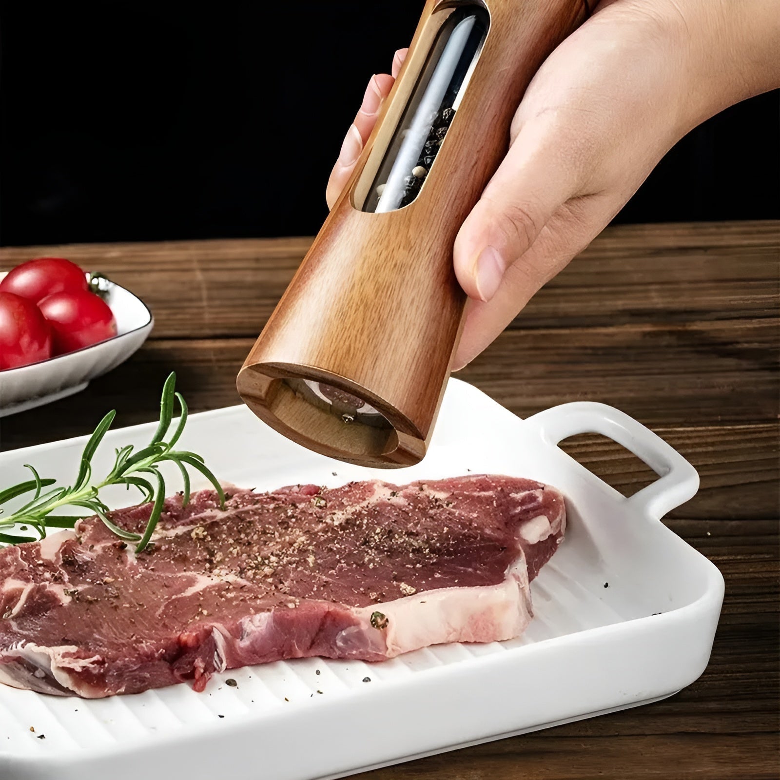 BowLift | SpiceCraft Manual Salt and Pepper Mill Set – Wooden Design with Acrylic Window Adjustable Grind Levels