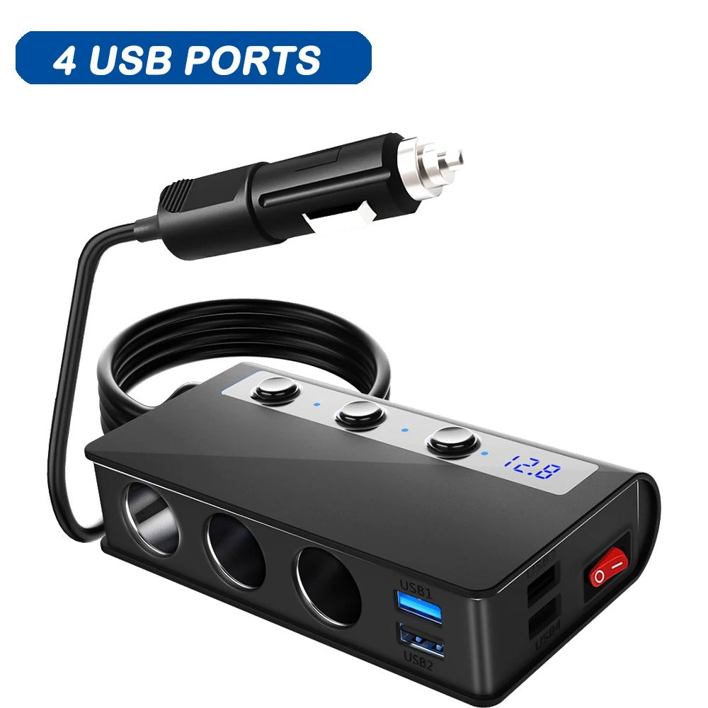 BowLift | 4-Port Car Fast Charger Adapter - Cigarette Lighter Sockets & USB Ports