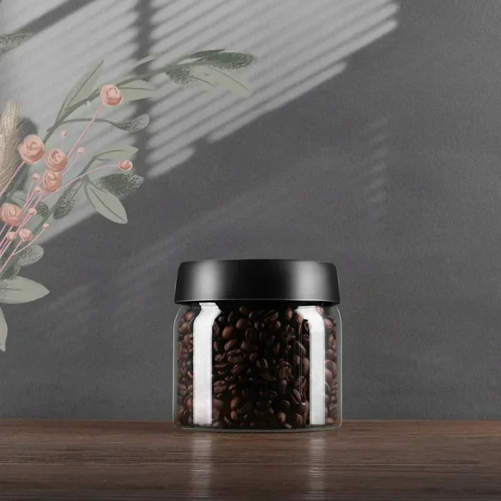 BowLift | Glass coffee bean storage container with aroma protection lid for long-lasting freshness