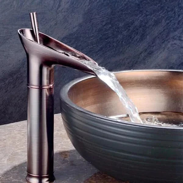 BowLift | Antique Brass Waterfall Bathroom Sink Faucet